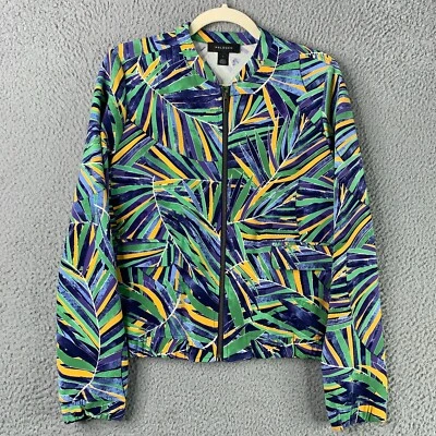 Chaqueta Halógena Mujer Pequeña Verde Azul Palmera Tropical Island Resort Vacaciones Foto 1 de 4