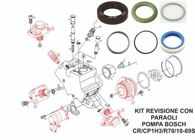 KIT REVISIONE BOSCH ORIGINALE POMPA GASOLIO CR/CP1H3/R70/10-89S CON PARAOLI 14PZ - Immagine 1 di 4