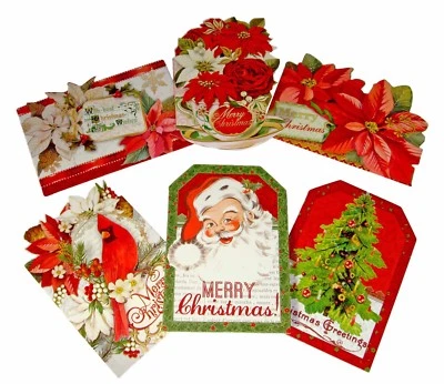 Punch Studio 12 Die-Cut Christmas Cards Antique Ephemera Retro Santa Claus 65229 - Image 1 of 4
