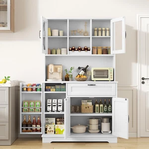 Kitchen Pantry Storage Cabinet, Freestanding Buffet Cabinet with Microwave Stand - Picture 1 of 7