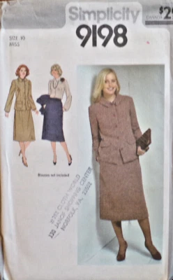 Simplicity Sewing Pattern 9198 Misses Suit Jacket Skirt Lined Size 10 VTG 70s UC - Image 1 of 4