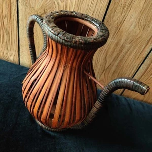 12" Tall Wicker Pitcher Shaped Faux Flower Vase Shabby Chic Decor - GREAT COND - Picture 1 of 5