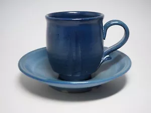 Taza y platillo de cerámica japonesa Bizen Aisai (azul índigo) de Hiroyuki Matsui - Imagen 1 de 9