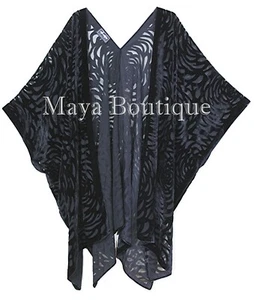 Giacca spolverino kimono caftano velluto burnout camelia nera Maya Matazaro made in USA - Foto 1 di 11