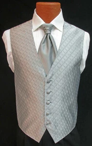 Medium Long Platinum Silver Spectrum Fullback Tuxedo Vest Tie & Pocket Square M - Picture 1 of 5