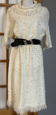 Vestido midi de colección para mujer con flecos 16 cintura caída beige capucha cuello EE. UU. campesino pradera Foto 1 de 4