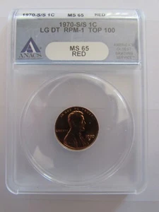 MINT ERROR 1970 S/S LARGE DATE LINCOLN CENT ANACS MS 65 RED RPM-1 TOP 100 COIN - Picture 1 of 8