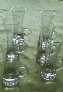6 Likör - Schnapsgläser mit Henkel , seltene Form,geschliffen, Mundgeblasen, - Bild 1 von 8