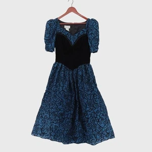 Jessica McClintock Gunne Sax 80s Prom Dress 14 Hoco Velvet Romantic Dark Fairy - Picture 1 of 18