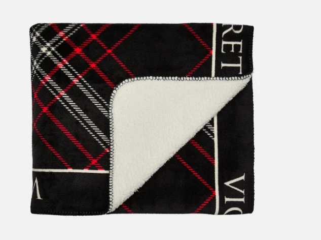 Manta de lã Victoria’s Secret Natal 2025 xadrez vermelha e traseira - Imagem 1 de 2