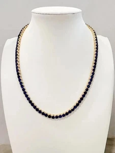 22Ct LabCreated Round Cut 4mm Sapphire 14KYellow Gold Plated Tennis Necklace 18" - Picture 1 of 5
