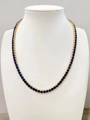 22Ct LabCreated Round Cut 4mm Sapphire 14KYellow Gold Plated Tennis Necklace 18" - Image 1 of 4