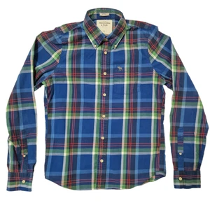 Abercrombie & Fitch Shirt Mens L Blue Red Plaid Muscle Fit Long Sleeve Moose - Picture 1 of 7