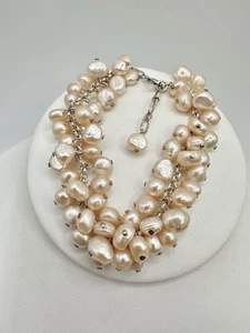 Vintage natürliche Perle rosa ChaCha Sterlingsilber Italien signiert 925 Armband 7-8 lesen - Bild 1 von 10