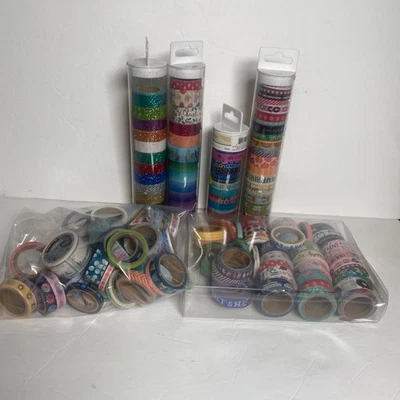 Bulk Lot 100+ Washi Tape Rolls Mixed Designs Colors Glitter Holiday Craft - Image 1 of 4