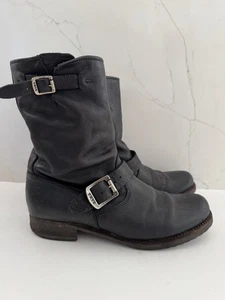Frye Women's Veronica Boot Size 9 Black Leather Moto Biker Pull On Slouch Mid - Picture 1 of 13