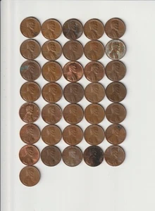 Qty 36 LOT Lincoln Cents Circulated Pennies Mixed Date Copper Vintage 1959- 1982 - Picture 1 of 8