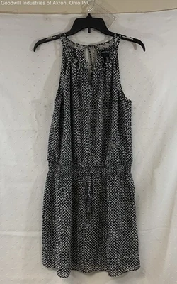 White House Black Market Geometric Halter Drawstring Dress Black White Sz M - Image 1 of 3