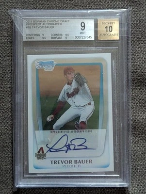 2011 Bowman Chrome Draft TREVOR BAUER Prospect AUTO! On-Card! BGS 9 / 10 Auto! - Image 1 of 2
