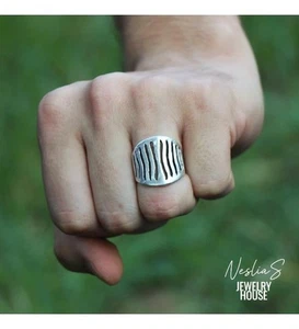 Silber Ring Sterling SilberBeschichtet Statement Messing Ring Antik Silber - Picture 1 of 7