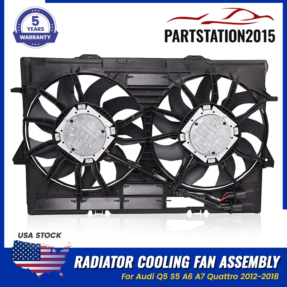 Compatível com Audi Q5 S5 A6 A7 Quattro 2012-2018 conjunto de ventilador de refrigeração do radiador 4H0121207B - Imagem 1 de 4