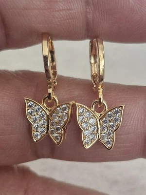 Pendientes colgantes mujer oro rosa 9ct relleno mariposa dije con zarconia cúbica  Foto 1 de 4