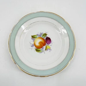 KPM Vintage Set of 2 Porcelain Peach Fruit Scene Plates 8" Green Gray Band - Picture 1 of 8