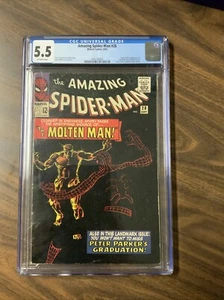 AMAZING SPIDER-MAN #28 CGC 5.5 FINE - Origin & 1st Molten Man Peter Graduates HS - Picture 1 of 11