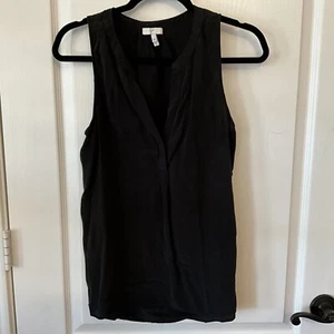 Joie Black Silk Sleeveless Blouse Medium Button V-neck Sleeveless Pleated - Picture 1 of 8