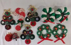VTG Fabric Christmas Ornaments Lot Of 10-Wreaths, Trees, Candy Cane. Hand Made - Picture 1 of 10