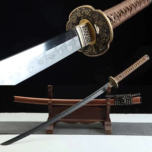 Hand Polished Clay Tempered L6 Steel Full Tang Katana Japanese Samurai Sword - Picture 1 of 10