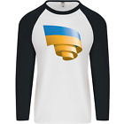Curled Ukraine Flag Ukrainian Day Football Mens L/S Baseball T-Shirt