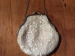 Vintage SATIN & IRIDESCENT SEQUIN Small Pouch Evening ( Wedding/ Prom ) BAG - Picture 1 of 16