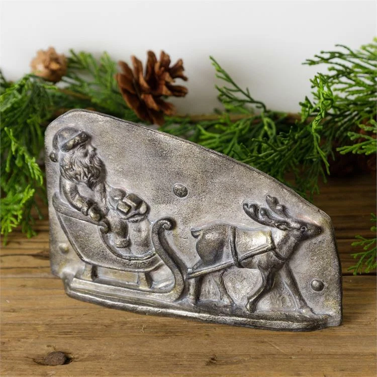 Primitive Antique Tin Metal Style Christmas Santa Sleigh Chocolate Mold Figurine - Image 1 of 1