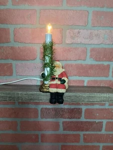 Santa Claus Candlestick Accent Lamp Christmas Shelf Sitter Holiday Nite Light - Picture 1 of 6