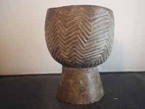 Antique stone goblet  w geometric zig-zag patterns 4.7" - Picture 1 of 8