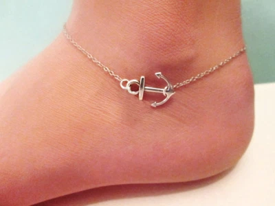 Cavigliera con ANCORA catena ACCIAIO ciondolo Argento bracciale piede Uomo Donna - Immagine 1 di 4