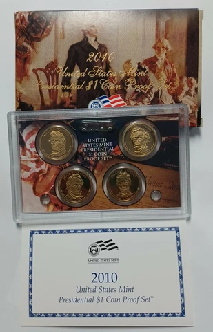 2010 Presidential Dollar 4 Piece Proof Set Complete w/ OGP & COA Cover