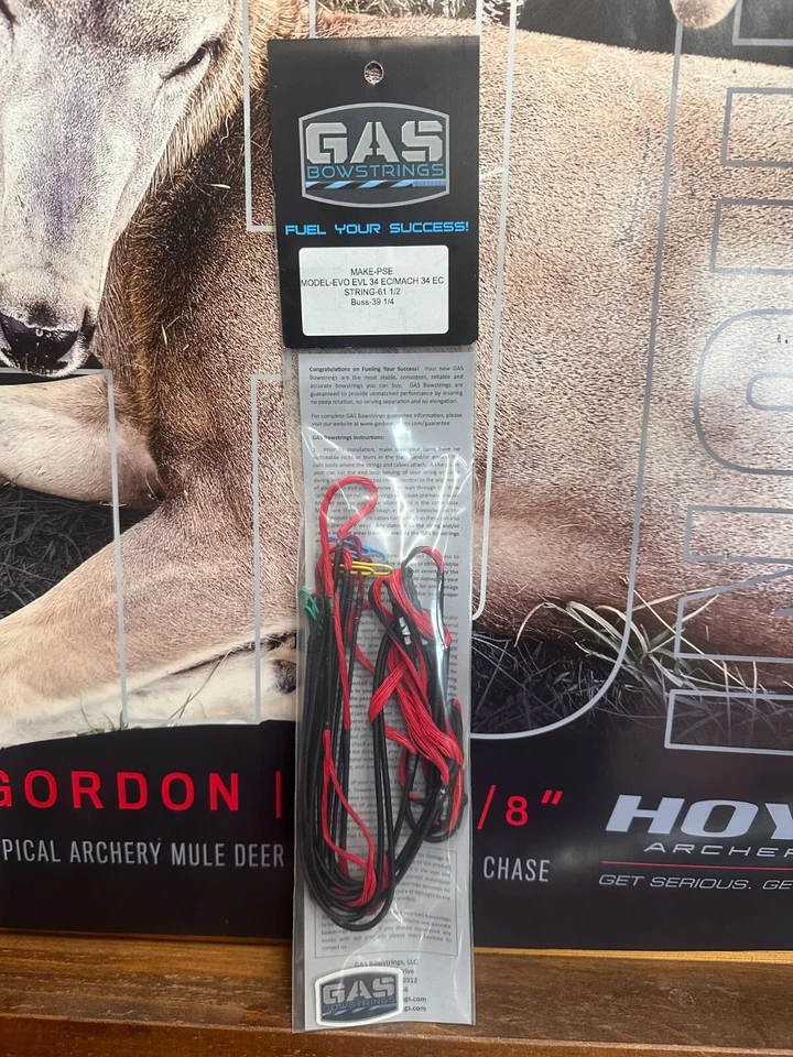 Gas Bowstrings PSE Mach 34 EC2 Evo Evl 34 Red and Black Strings w/Speed Nocks - Image 1 of 1