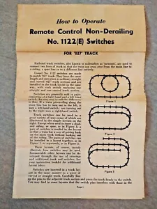 Lionel "How To Operate Remote Non-Derailing No.1122(E) Switches" Instructions TS - Picture 1 of 3