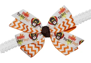 WD2U Baby Girls Chevron Happy Turkey Day Thanksgiving Hair Bow Stretch Headband - Picture 1 of 1