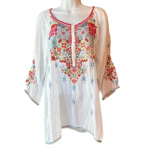 JOHNNY WAS Muna besticktes Boho Top Bluse Tunika weiß Größe M - Bild 1 von 8