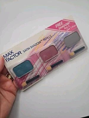 Vintage Max Factor Satin Shadow Refill Carts 80s Eyeshadow Turquoise Pink Gray  - Image 1 of 4