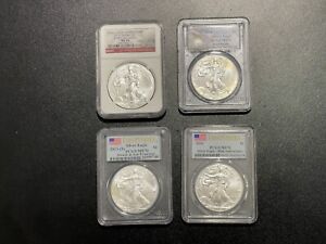 American Silver Eagle Lot of (4) coins All MS70 (PCGS / NGC) Perfect Grade