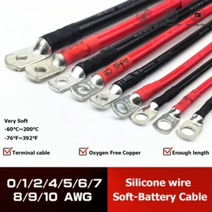 Soft Car Battery Cable Silicone wire With Lug Ring Terminal 2 4 5 6 7 8 9 10 AWG - Picture 1 of 21