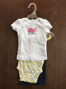 NUEVO CON ETIQUETAS, Carter's Child of Mine, 6-9 meses, bebé niña, conjunto de traje de 3 piezas, ballena - Imagen 1 de 4