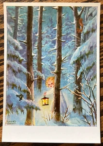 Cartolina bambino vintage mai usata Hannes Petersen Natale inverno made in Germany - Foto 1 di 3