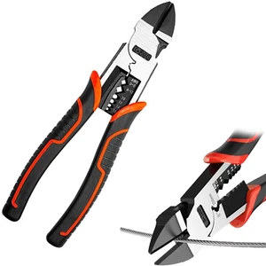 Wire Cutters - 8" Pro Side Cutters with Wire Stripper and Crimper, 4 in 1 Multif - Picture 1 of 12