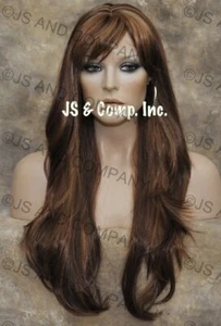Long sily Layered Wig wth bangs Medium and Dark Auburnand Blonde mix 27/30/33 MS - Picture 1 of 4