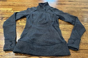 Lululemon Top Women Size 2 Gray Herringbone Running Jogging Logo 1/4 Zip - Picture 1 of 9